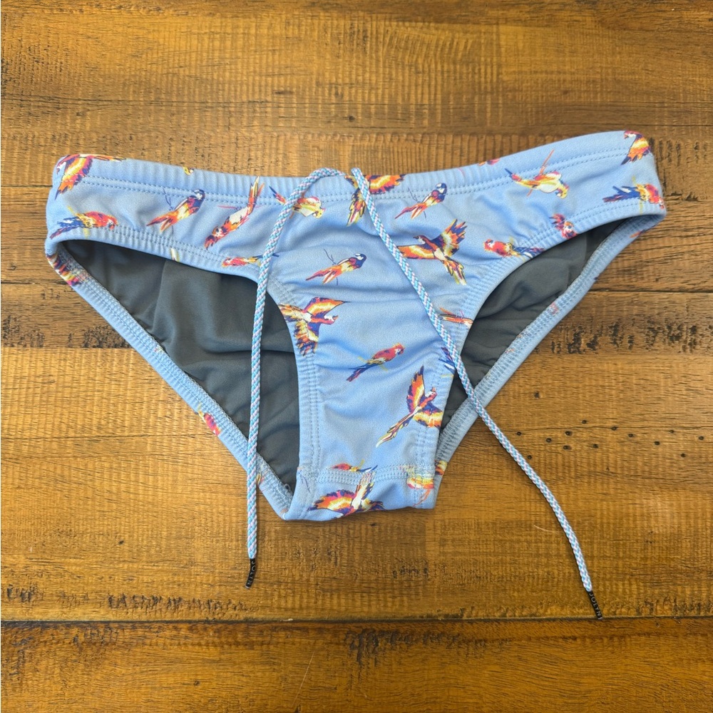 Jolyn Andy Blue Bikini Bottom Parrot Print